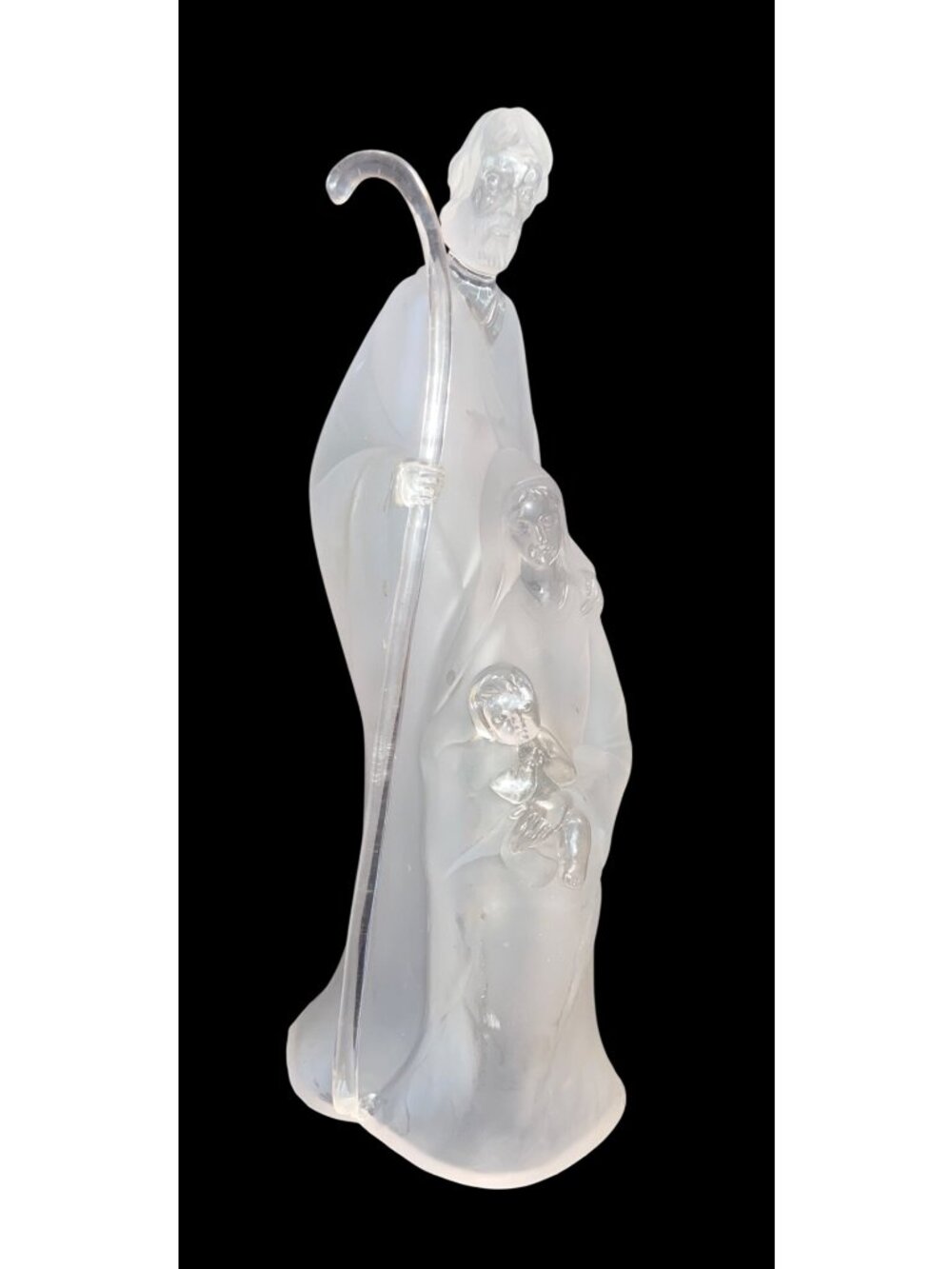 Vtg Frosted Glass Nativity Figurine Joseph Mary & Baby Jesus 11.5" Tall